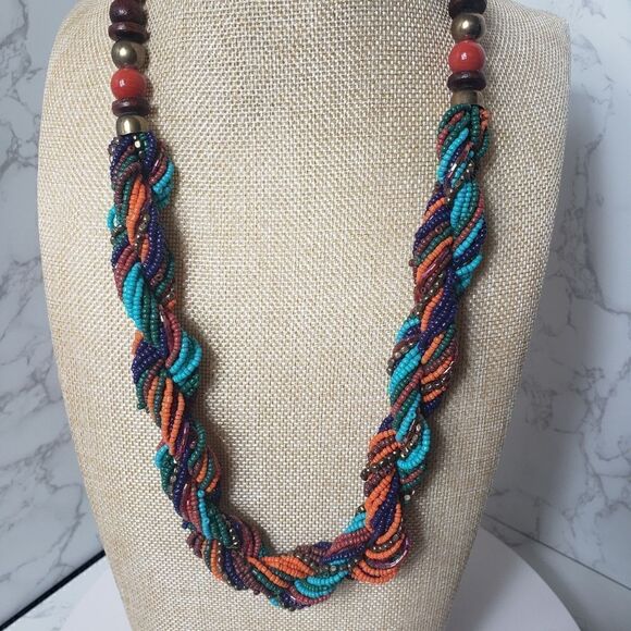 TWISTED SEED BEAD Necklace and Earrings Set Vibrant Colors - Picture 4 of 9